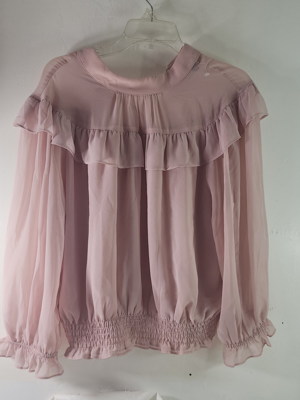 Ann Taylor Light Pink Ruffle Mock Neck Blouse